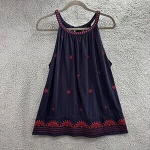 Eddie Bauer Women's Large Blue Tank Top Red Embroidered Design Summer Vacation‎